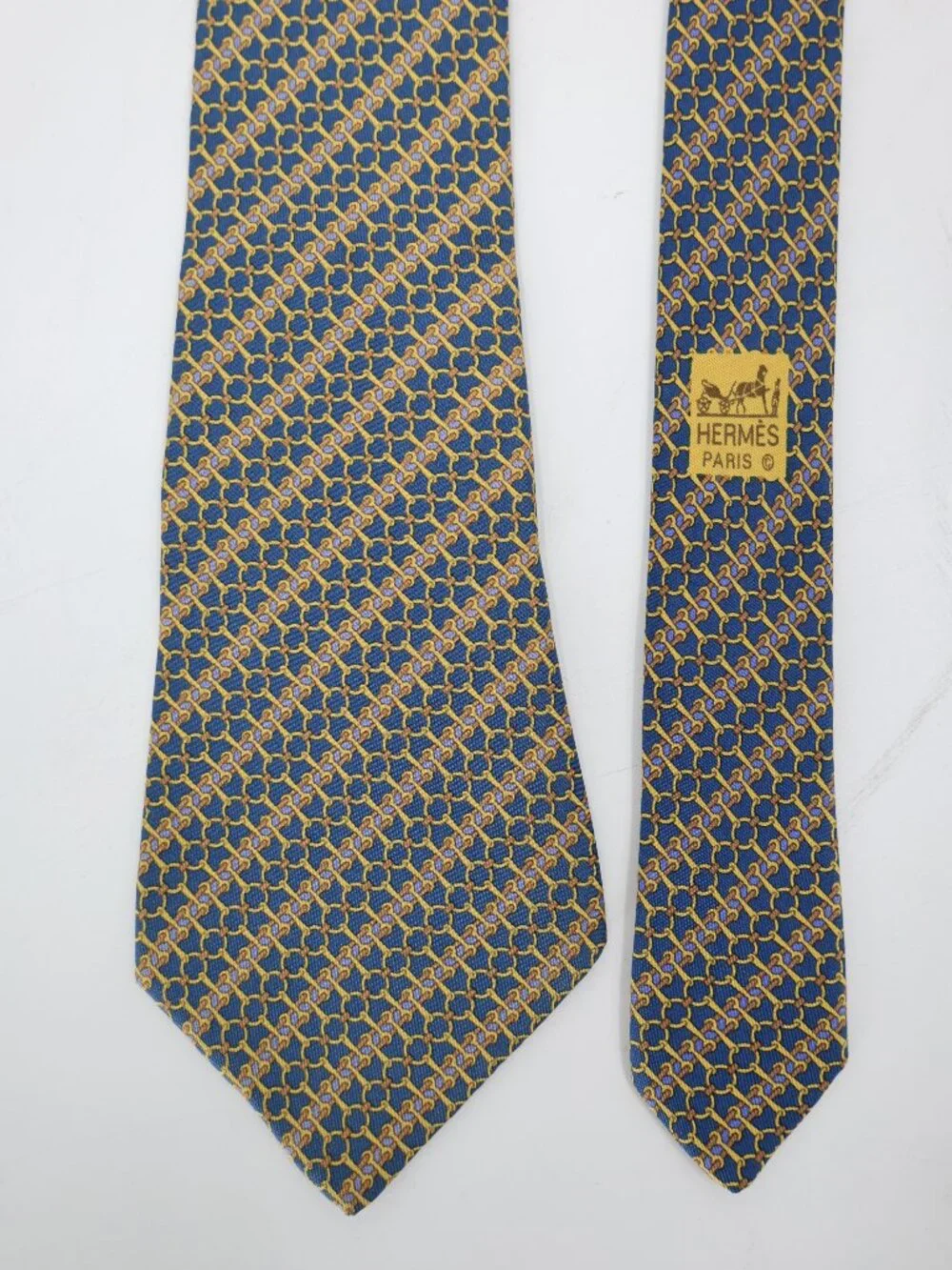 Vintage Hermes Tie Men w3.5 L58 Silk 7200 UA Geometric Chain link Made in France